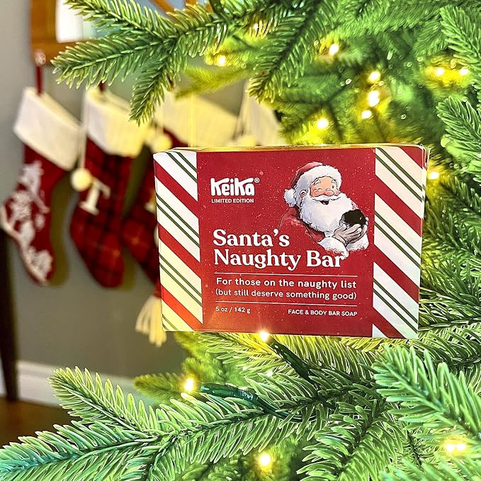 Keika Charcoal Christmas Soap – Santa’s Naughty Bar, Lump of Coal Holiday Gift Idea Stocking Stuffer for Men Women Teens, Natural Black Soap for Eczema, Psoriasis, Oily Skin, 5 oz.