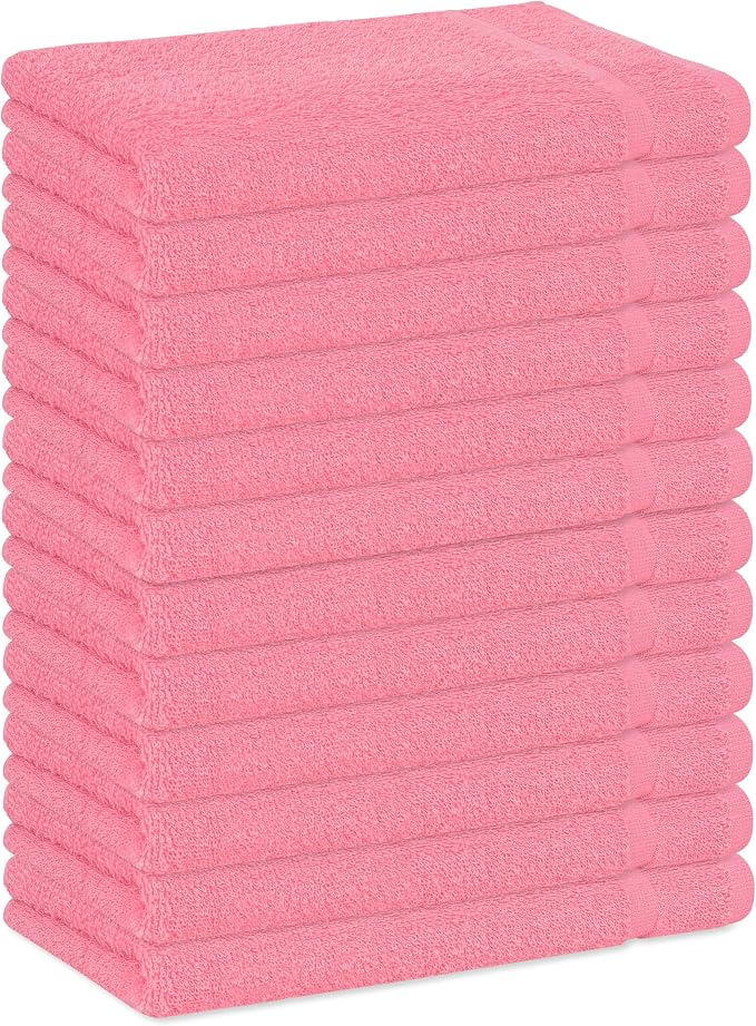 Basic Hand Towels 16x26 Inches – Pack of 12 – Rose Pink Color – Soft and Absorbent Multipurpose Cotton Towels for Bathroom, Spa, Gym, Salon, Hotel, and Everyday Use