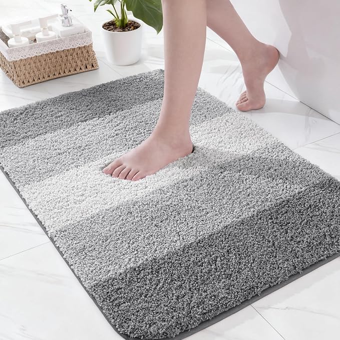 Exclusivo Mezcla Bathroom Rugs Mat 20x30, Extra Soft Non Slip Absorbent Microfiber Bath Rugs, Machine Washable Quick Dry Bath Mats for Bathroom Floor, Shower, Home Decor, Gradient Grey