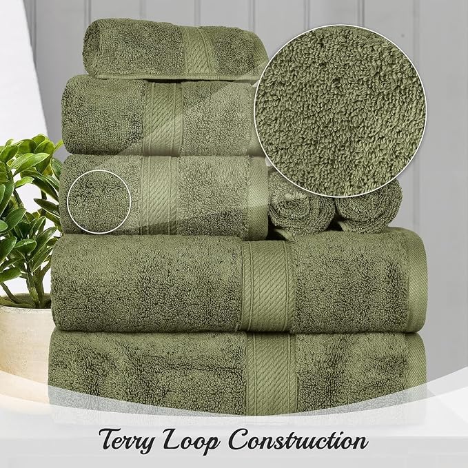 SUPERIOR Egyptian Cotton Pile Plush Bath Sheet, 2 Piece Set, Forest Green | Highly Absorbent, Ultra Soft Luxury 800 GSM Towel Set for Bathroom, Shower, Hotel Essentials Oversize Plush Madeline Towels