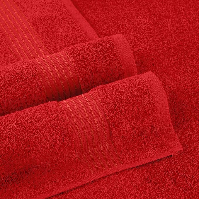 Elegant Comfort Premium Cotton 6-Piece Towel Set, Includes 2 Washcloths, 2 Hand Towels and 2 Bath Towels, 100% Turkish Cotton - Highly Absorbent and Super Soft Towels for Bathroom, Red