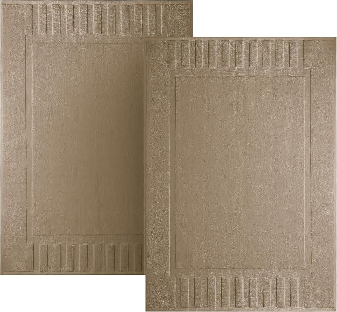 White Classic Luxury Bath Mat Floor Towel Set - Absorbent Cotton Hotel Spa Shower/Bathtub Mats [Not a Bathroom Rug] 22"x34" | 2 Pack | Taupe