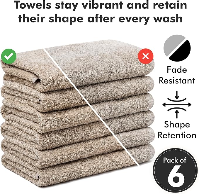 100% Ring Spun Cotton Hand Towels for Bathroom – 550 GSM Soft & Absorbent Towel Set– Pack of 6 Small Towel (34x20in) – Quick Dry Luxury Cotton Hand Towels – Beige