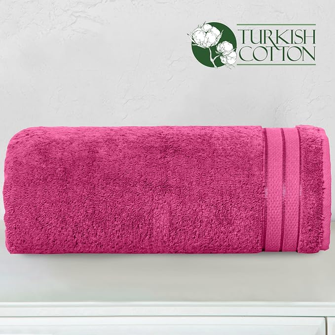 Elegant Comfort Three Line Popcorn Extra Large Luxury Bath Towel - 40" x 80" inch, Premium Hotel Spa Quality 1 Piece Oversized Bath Sheet 100% Turkish Cotton Super Soft Highly Absorbent, Hot Pink