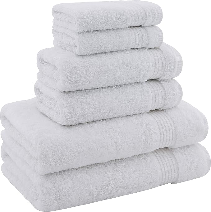 American Bath Towels 100% Cotton 6 Piece Turkish Towel Set, Ultra Soft Absorbent Bathroom Towels, 2 Bath Towel 2 Hand Towels 2 Washcloths, White
