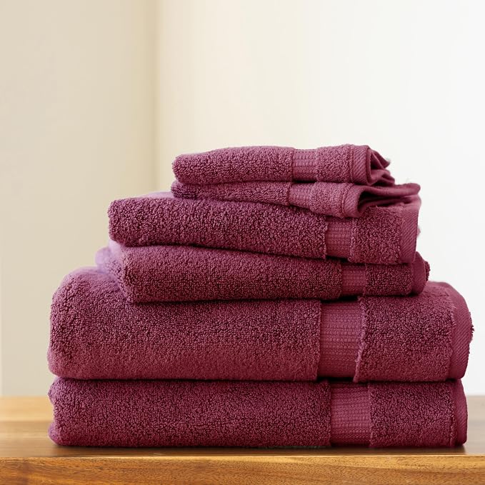 SALBAKOS 100% Turkish Cotton 6-Piece Towel Set | Premium Quality Hotel & Spa Collection | Ultra Soft, Super Absorbent 2 Washcloth, 2 Hand, 2 Bath Towels Sets | Made in Turkey (Wine, 6 Piece Towel Set)