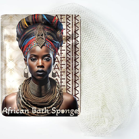 African Net Sponge, Premium Authentic Exfoliating Body Scrubber, Extra Long Stretch Bath Sponge for Shower, Deep Exfoliating Washcloth for Smooth Skin, 1 Pack (White Cream)