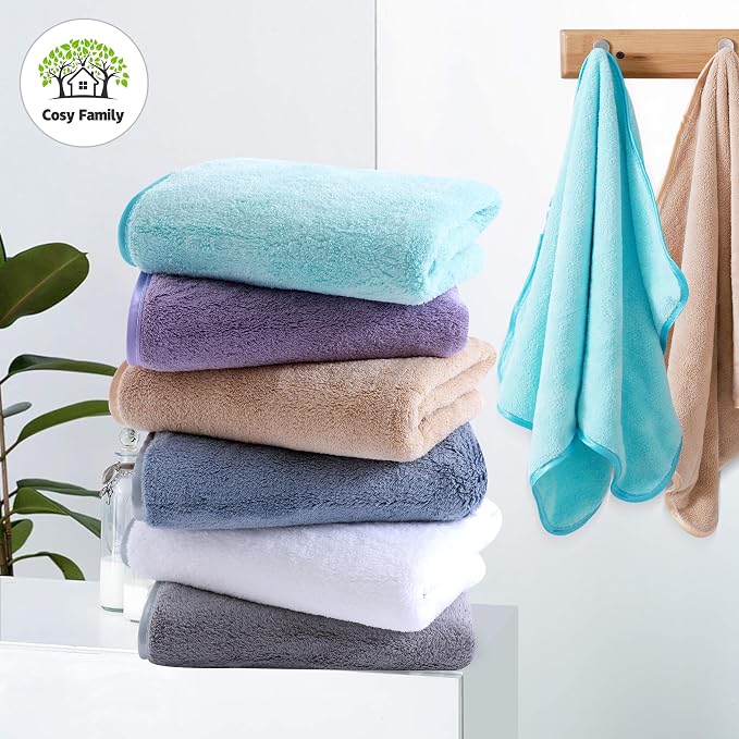 Cosy Family 6 Pack Ultra Soft Microfiber Absorbent Hand Towel, Silk Hemming Towels for Bathroom - Quick Drying - Perfect for Bath, Fitness, Gym, Shower, Hotel, and Spa - 16x28 Inch, Warm Color