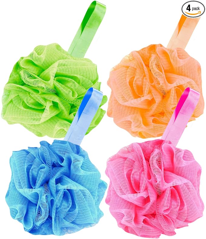 4 Pack Muti Color Bath Loofah Sponge 60g Shower Mesh Ball - Exfoliating Body Scrubber for Men & Women - Durable Shower Puff Bath Loofa for Soothe Skin Accessories - Soft Body Scrub Lufas for Women