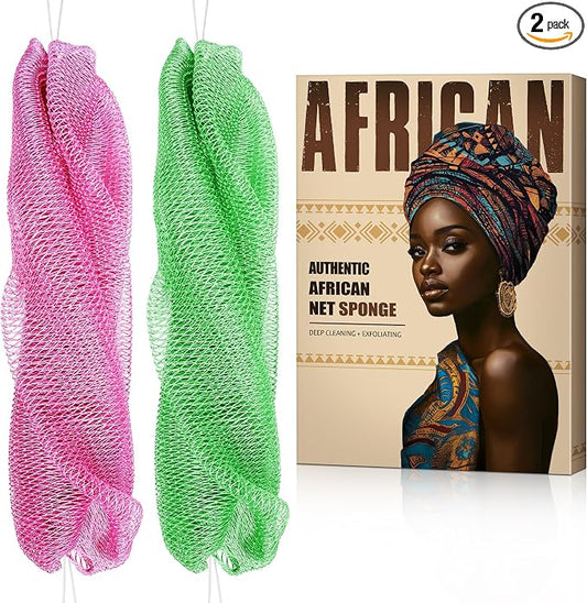 African Net Sponge Authentic - Back Scrub Exfoliating Net Sponge with Knots - 2 Pieces African Bath Sponges for Body Scrubber Exfoliator - Back Washer for Shower Accessories