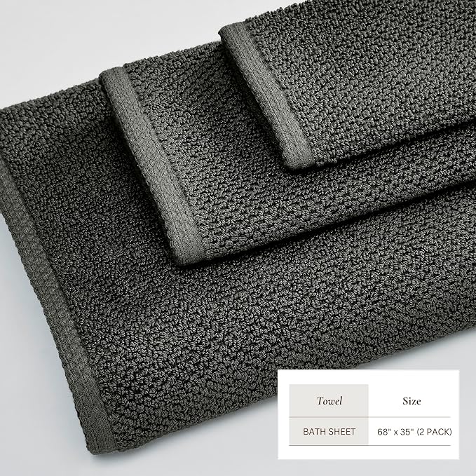 Great Bay Home 100% Cotton Oversized 2 Pack 68x35 Extra Large Towel Set - Absorbent, Quick-Drying, Durable Oversized Bath Sheets for Bathroom Décor (Midnight)