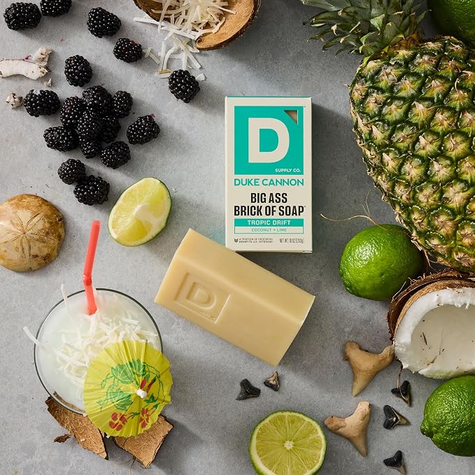 Duke Cannon Supply Co. Tropic Drift Big Brick of Soap for Men - 10 oz - Coconut + Lime Scent - Triple-Milled Men's Bar Soap - Deep-Cleansing Bath Bar