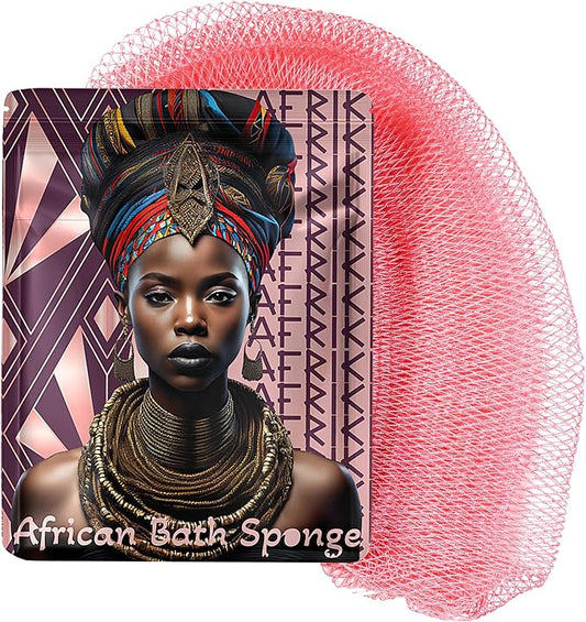 African Net Sponge, Premium Authentic Exfoliating Body Scrubber, Extra Long Stretch Bath Sponge for Shower, Deep Exfoliating Washcloth for Smooth Skin, 1 Pack (Rose Gold)