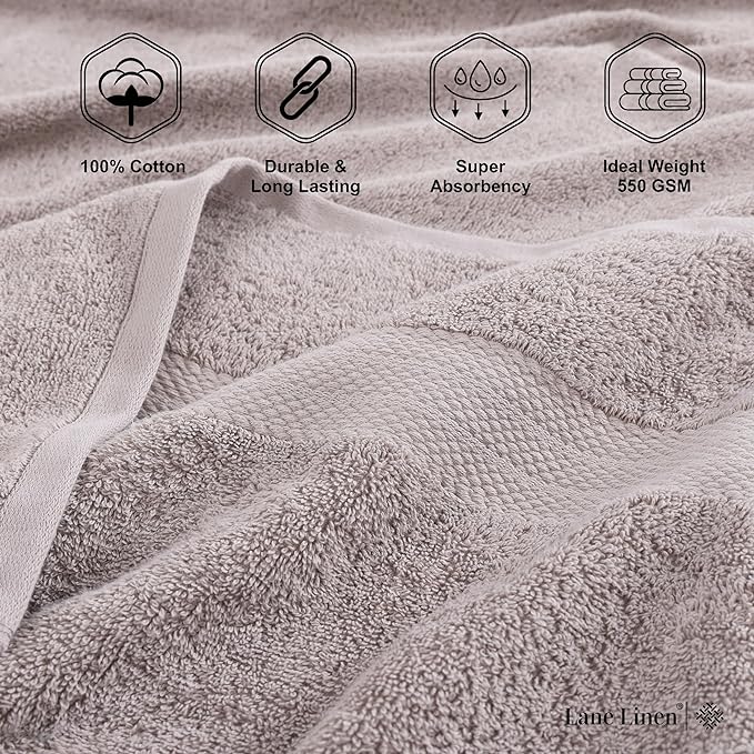 LANE LINEN Bath Towel Set of 4 PC (28"x54") - 100% RingSpun Cotton Bathroom Towel Set - Reinforced Edges, Quick Dry, Very Soft & Absorbent Large Bath Towel - Mininmal Linting after 3 Washes - Platinum