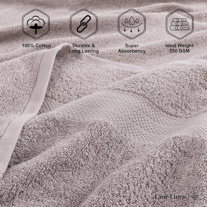 LANE LINEN 100% Ringspun Cotton Bath Towel Set - 18 Piece - Very Soft, Quick Drying & Highly Absorbent - 4 Bath, 8 Wash Cloth, 6 Hand Towels - Ideal for Guests & Perfect for Your Bathroom - Platinum