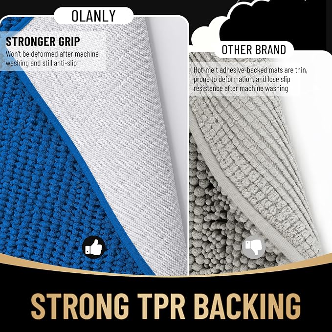 OLANLY Thick Bathroom Rugs 36x24, Extra Soft Absorbent Chenille Bath Rugs, Rubber Backing, Machine Wash Dry, Bath Mats for Bathroom Floor, Tub and Shower, Home Decor Accessories, Deep Navy Blue