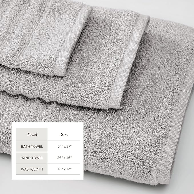 Great Bay Home Bath Towel Set - 100% Cotton 6 Piece Towel Set - Absorbent & Quick-Dry Towels for Bathroom (Light Grey)