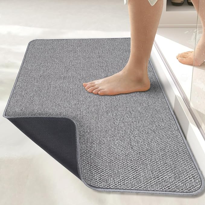 Bosap Bath Mat,Ultra Thin Bathroom Rugs,Rubber Bath Mats for Bathroom,No Slip Bath Rugs,Quick Dry,Machine Washable,Low Pile,Absorbent,Shower Outside,Sink,Home Decor Accessories.Grey,1'5"x2'3"(2 Pack)