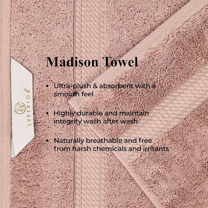 Superior Egyptian Cotton Plush Absorbent, Bath Towel Set of 4, Muted Mauve | Quick Dry, Soft Luxury Towel Set, Bath Essentials for Bathroom, Guest Bath, Spa, 4 Piece Bath, Madeline Towels