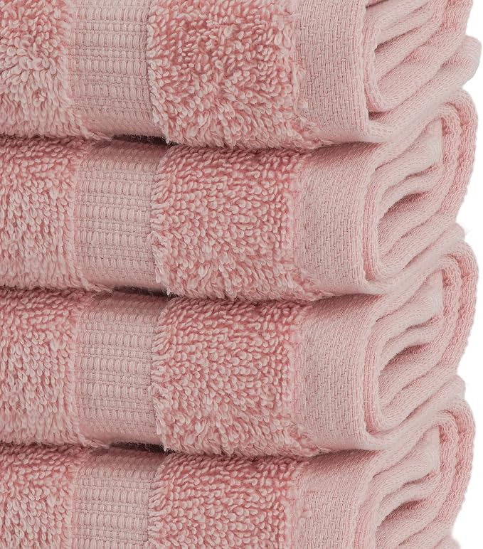 Chakir Turkish Linens 4 Piece Washcloth Set, 100% Cotton Luxury Turkish Washcloths for Bathroom, Soft Absorbent Washcloths, 13 x 13 Inches, Pink