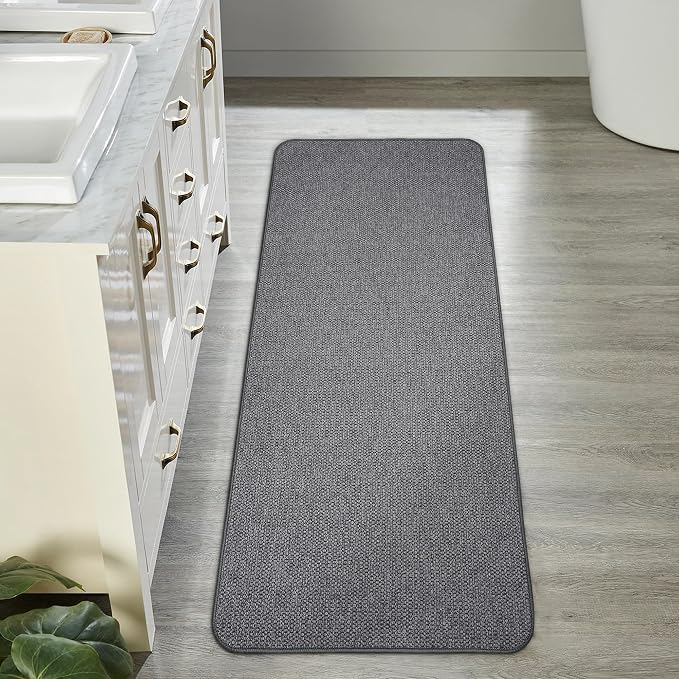 Bosap Bath Mat,Ultra Thin Bathroom Runner Rugs,Large Bath Mats for Bathroom,Quick Dry,Non-Slip,Machine Washable,Low Pile,Bath Rug,Shower Outside,Sink,Home Decor Accessories.Dark Grey,2'x5'（24x60inch）