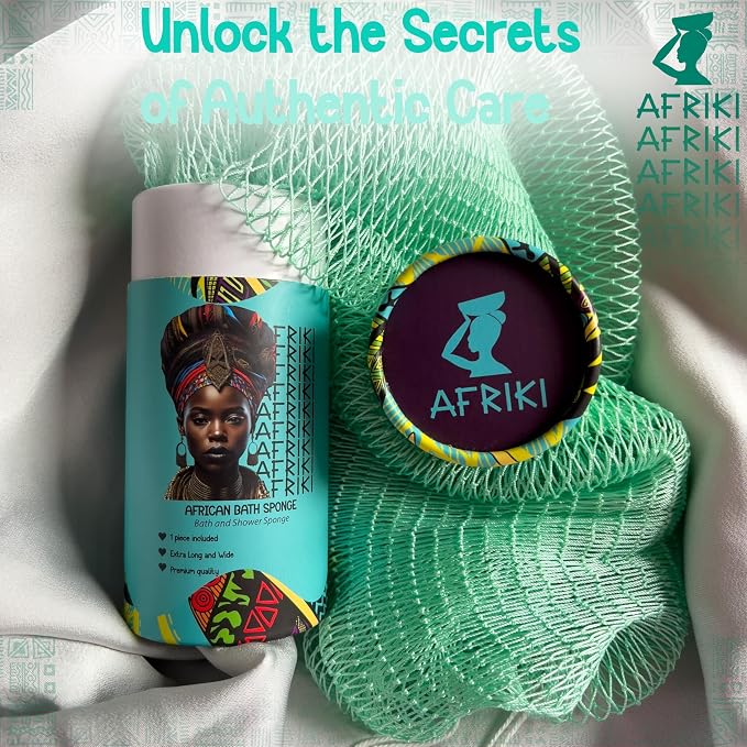 African Net Sponge, Premium Authentic Exfoliating Body Scrubber, Extra Long Stretch Bath Sponge for Shower, Deep Exfoliating Washcloth for Smooth Skin, 1 Pack (Seafoam)