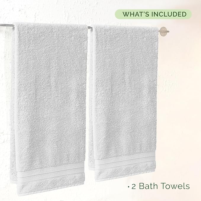 Elegant Comfort Three Line Popcorn Towel Set for Bathroom 27 x 54 inches, Premium Hotel Quality 2-Pack Bath Towels, 100% Turkish Cotton, Soft and Durable, Quick Dry and Highly Absorbent, White