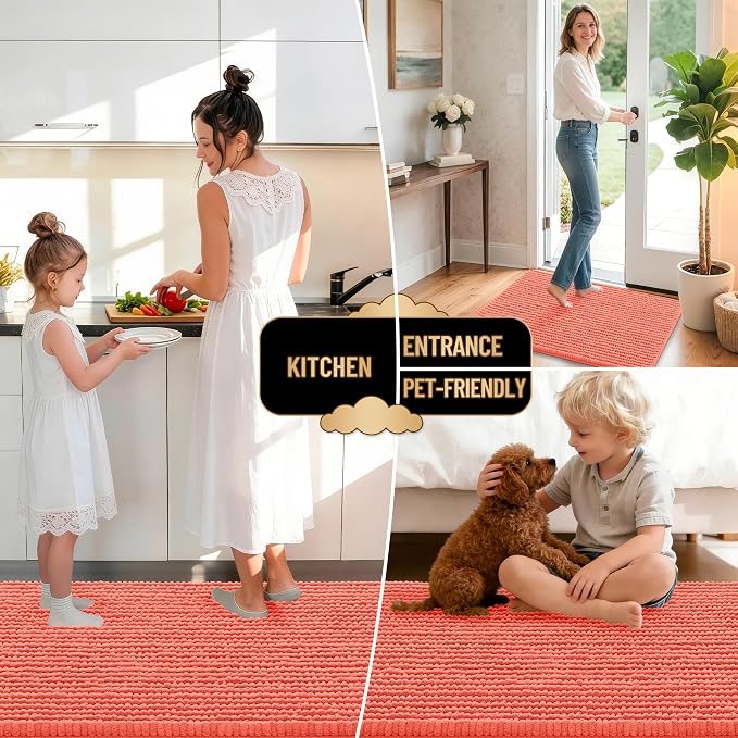 OLANLY Thick Toilet Rugs U-Shaped 24x20, Extra Soft Absorbent Shaggy Chenille Contour Bathroom Rugs for Toilet, Dry Quickly, Machine Washable, Non-Slip Bath Mat, Coral
