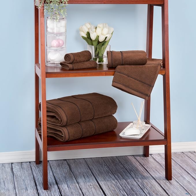 Lavish Home 6 Piece Bathroom Towels Set - 525GSM 100% Cotton Bathroom Essentials - 2 Bath Sheets, 2 Hand Towels, and 2 Wash Cloths for Bath, Shower, Gym, Spa, and Dorm Room (Chocolate)