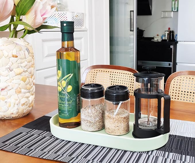 Green Small Oval Tray (11.8 inch), 3 Pack, Countertop Organizer | for Kitchen Counter, Bathtub Bathroom Vanity Items, Coffee Accessory, Bar, Serving Seasoning, Salt and Pepper, Soap.