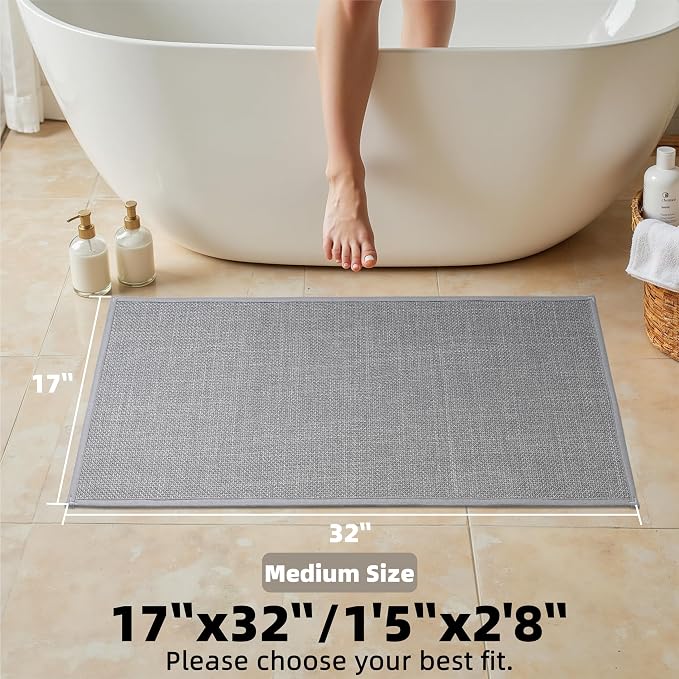 Bathroom Rugs Non Slip Bath Mat, Bathroom Mat Quick Dry Machine Washable Rugs, Shower Rug 17" x 32", Grey Thin Bath Mat Fit Under Door