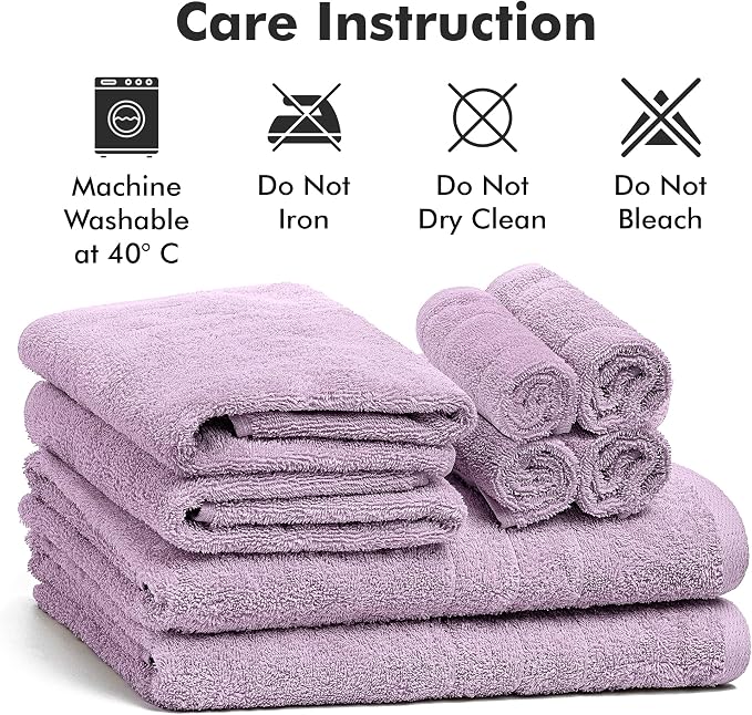 Bath Towels Set of 8 – 100% Ring Spun Cotton (Lilac) Bathroom Towel Set Bale Includes 2 Bath, 2 Hand, 4 Face Towels – 550 GSM Soft, Absorbent & Quick Dry Towel for Bathroom, Spa, Kitchen, Hotel Use