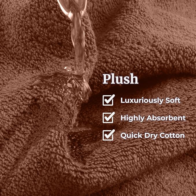 Lavish Home 6 Piece Bathroom Towels Set - 525GSM 100% Cotton Bathroom Essentials - 2 Bath Sheets, 2 Hand Towels, and 2 Wash Cloths for Bath, Shower, Gym, Spa, and Dorm Room (Chocolate)