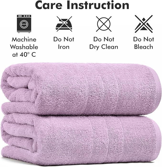 Bath Sheets – 550 GSM Extra Large Bathroom Sheet Set – Pack of 2 Jumbo Towels Lilac (71x35in) – 100% Ring Spun Cotton Soft Quick Dry Large Bath Towels for Adults Hotel Spa Bathroom Use