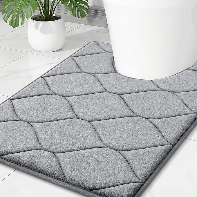 Smiry Memory Foam U-Shaped Toilet Mat 24"x20", Ultra Soft Non-Slip Bathroom Floor Mat, Water Absorbent & Machine Washable Commode Contour Rug for Toilet Home Decor, Grey