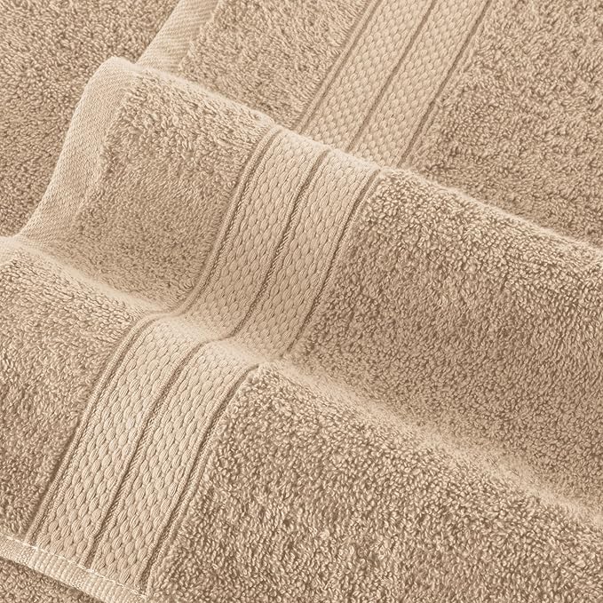 Elegant Comfort Luxury 6-Piece Towel Set, Premium Soft 100% Turkish Cotton, Three Line Popcorn Design 2 Bath Towels, 2 Hand Towels and 2 Washcloths Towel Set - Quick-Drying and Absorbent, Tan