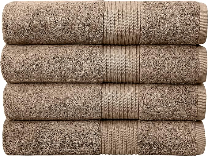 Luxury Oversized Bath Towels | 650 GSM, 34" x 56" | Hotel Quality, Soft & Highly Absorbent | Quick Dry, Thick, Combed Cotton Bathroom Towels | Mocha - 4 Pack
