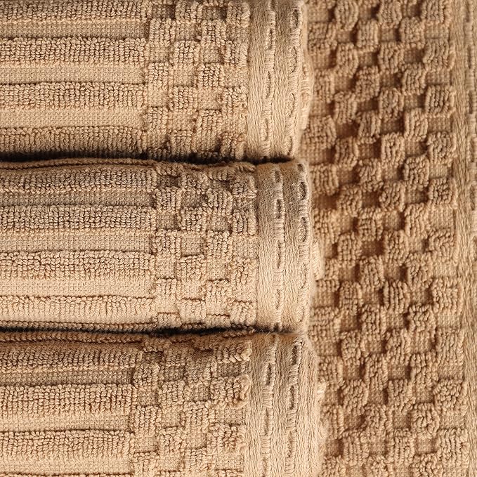 Superior 6 Piece Cotton Towel Set, Includes 2 Bath Towels, 2 Hand Towels, 2 Face Towel/Washcloths, Daily Use for Bathroom, Guest Bath, Ribbed, Absorbent, Home Essentials, Soho Collection, Coffee