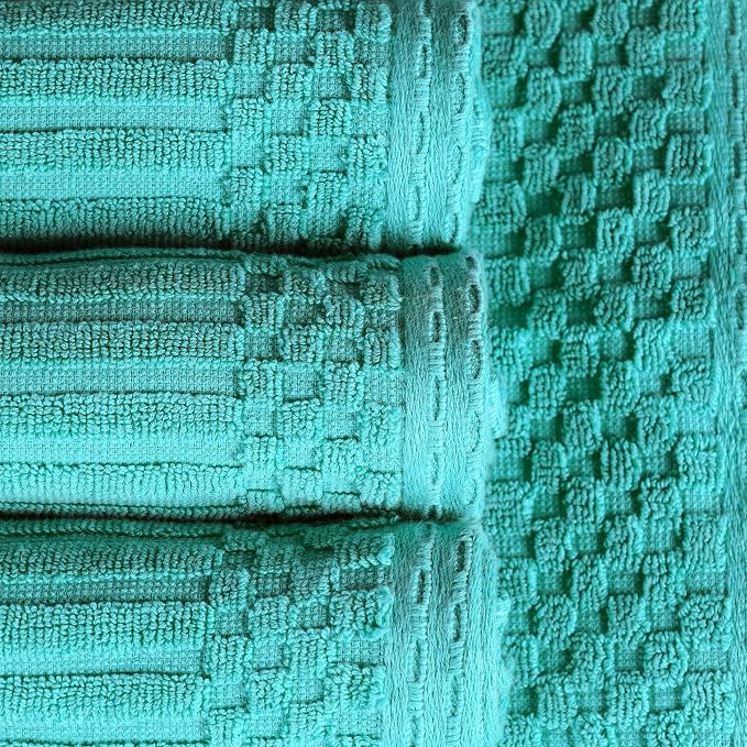 Cotton 2-Piece Solid and Ribbed Bath Sheet Set, Bath Sheets- 34" x 68", Turquoise by Superior