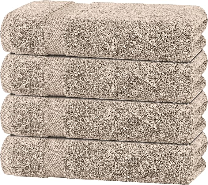 White Classic Wealuxe Taupe Bath Towels 27x54 Inch, Cotton Towel Set for Bathroom, Hotel, Gym, Spa, Soft Extra Absorbent Quick Dry 4 Pack