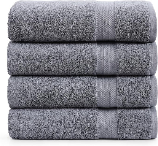 LANE LINEN 100% Cotton 4 Pack Bath Sheets (35"x66") - Highly Absorbent, Super Soft & Durable Extra Large Towel Sets - Fade Resistant, Machine Washable - Oversized Luxury Bathroom Towels - Cool Grey