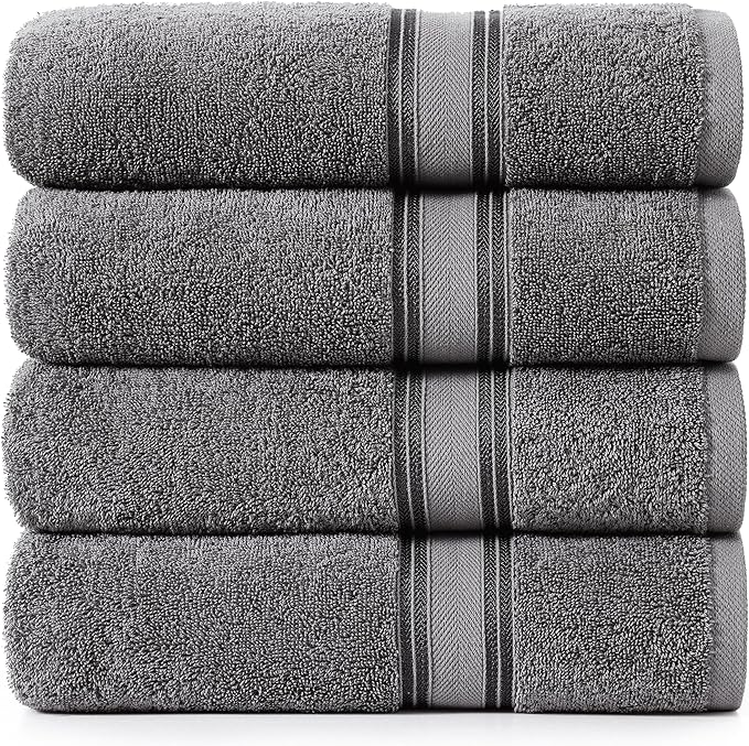 LANE LINEN 100% Cotton Bath Towels 4 Pack - Zero Twist, Premium Cotton Large Towels Set for Bathroom - Quick Dry, Soft & Absorbent Extra Large Bath Towel Set - Oeko Tex Certified - Cool Gery