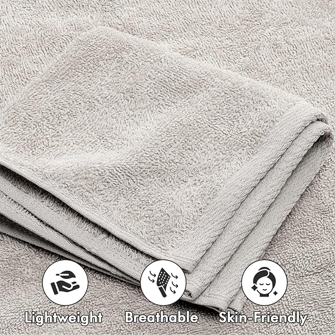 Bath Towels Set of 8 – 100% Cotton (Light Grey) Bathroom Towel Set Bale Includes 2 Bath, 2 Hand, 4 Face Towels – Soft, Absorbent & Quick Dry Towel for Bathroom, Spa, Kitchen, Hotel Use