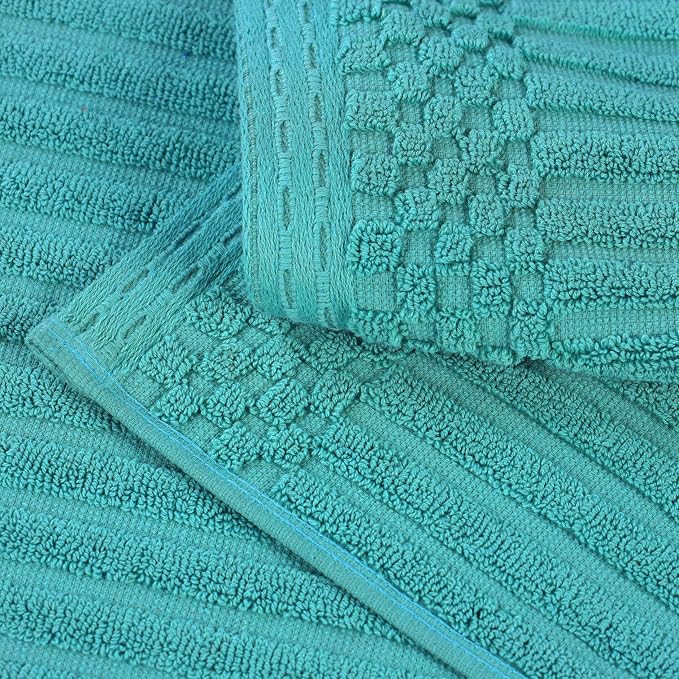 Superior 3 Piece Cotton Towel Set, Includes 1 Bath Towel, 1 Hand Towel, 1 Face Towel/Washcloth, Daily Use for Bathroom, Guest Bath, Quick Dry, Ribbed, Absorbent, Essentials, Soho Collection, Turquoise