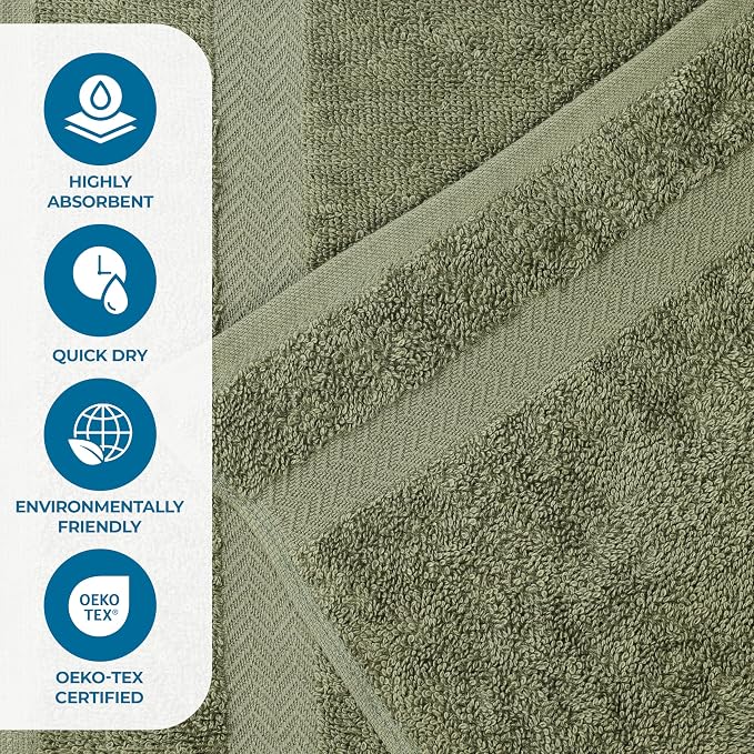 Superior 18-Piece Cotton Assorted Towel Set, Includes 8 Face Towel, 6 Hand, and 4 Bath Towels, Home, Bathroom, Guest Bath Essentials, Quick Dry, Absorbent, Franklin Collection - Forest Green