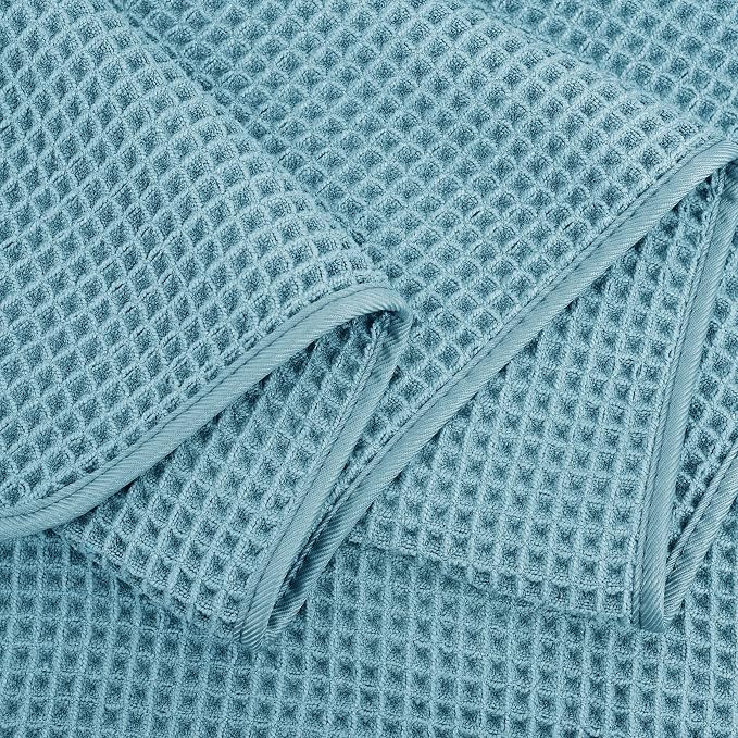 POLYTE 430 GSM Microfiber Oversize Quick Dry Lint Free Bath Towel, 60 x 30 in, 4 Pack (Waffle Weave)