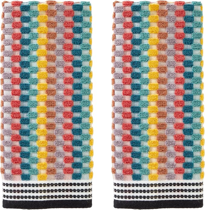 SKL Home Mid-Century 100% Cotton Premium 2-Piece Hand Towel Set, 450 GSM, Soft & Absorbent Jacquard, Decorative for Bath/Kitchen/Bar, Multi