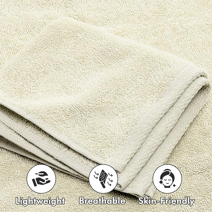 Bath Towels Set of 8 – 100% Ring Spun Cotton (Ivory) Bathroom Towel Set Bale Includes 2 Bath, 2 Hand, 4 Face Towels – 550 GSM Soft, Absorbent & Quick Dry Towel for Bathroom, Spa, Kitchen, Hotel Use