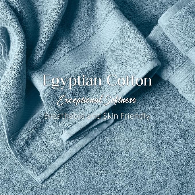 Superior Egyptian Cotton Plush & Absorbent, Bath Towel Set of 2, Denim Blue | Quick Dry, Soft Luxury Towel Set, Bath Essentials for Bathroom, Guest Bath, Spa, 2 Piece Bath, Madeline Towels