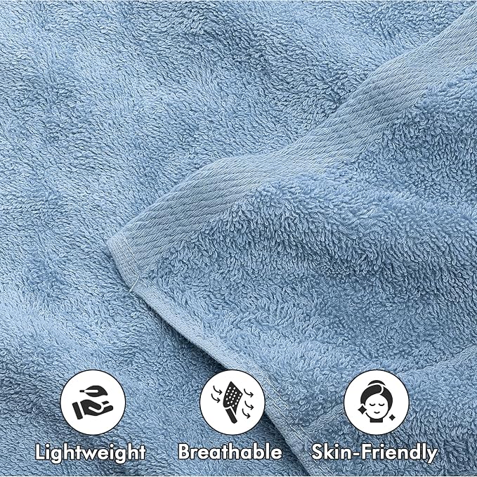100% Ring Spun Cotton Hand Towels for Bathroom – 550 GSM Soft & Absorbent Towel Set– Pack of 6 Small Towel (34x20in) – Quick Dry Luxury Cotton Hand Towels – Sky Blue